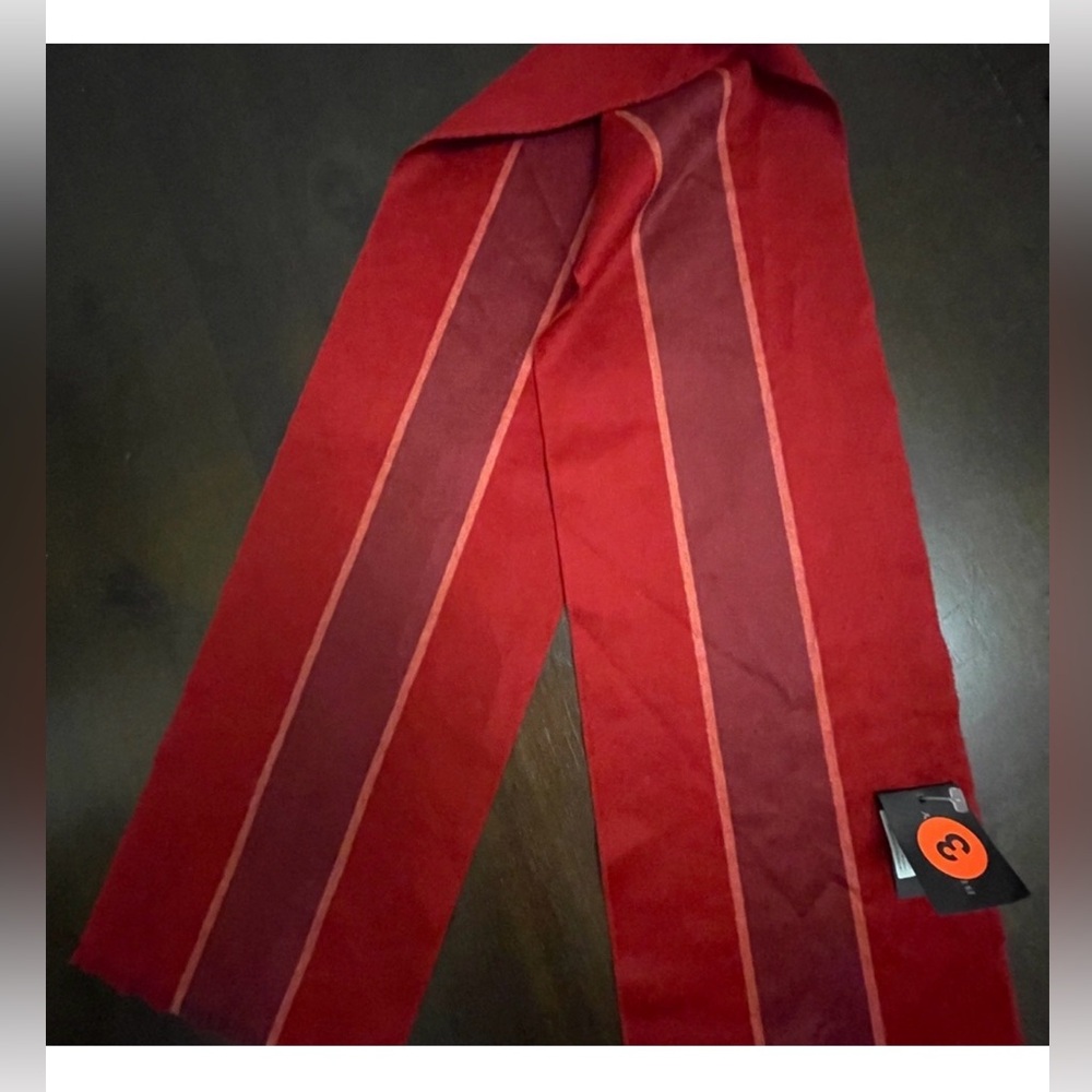 Burberry Red Wool Blend Scarf with Signature Equestrian Tag